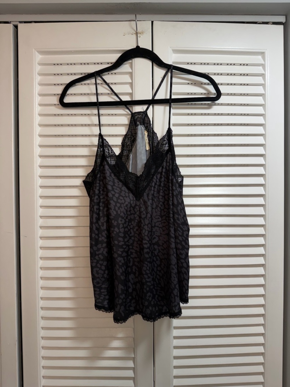 Elan Black Lace-Trim Leopard Print Camisole